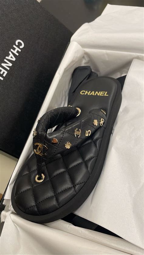 chanel flip flop small|Chanel flip flops with chain.